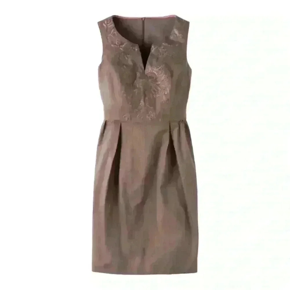 Boden Ada Textured Embroidered Sleeveless Brown Sheath Dress Size 10